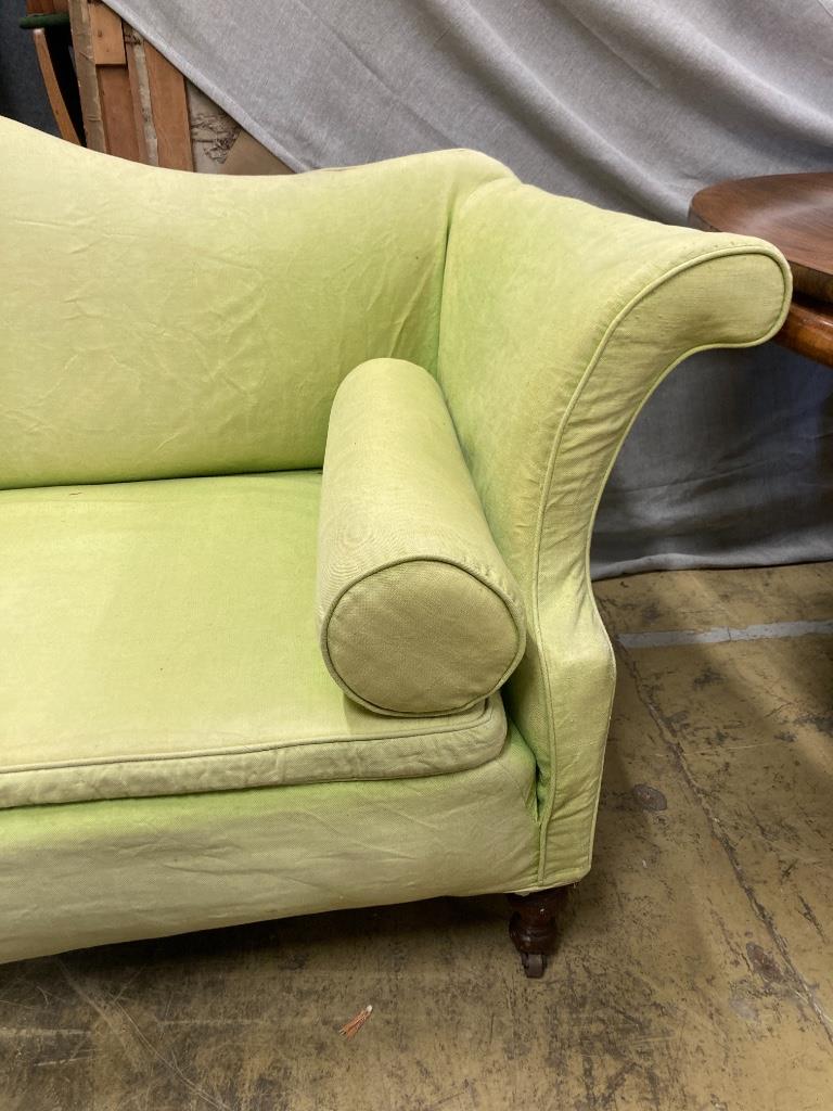 A George III style sofa with pale green loose cover, length 232cm, depth 80cm, height 93cm